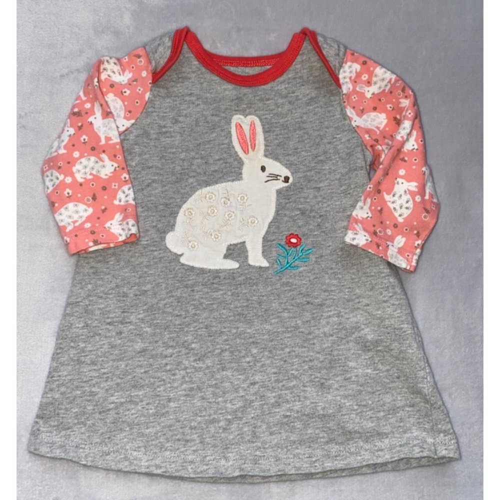 Baby Boden Easter bunny rabbit gray dress 3-6m EUC Easter applique embroidery